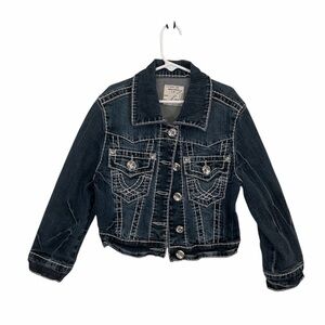 L.A. Idol Kids cropped denim jacket white stitching  rhinestone buttons Medium